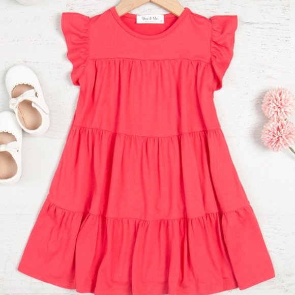 You & Me Other - Coral Girls Ruffle Short Cap Sleeve Tiered Dress 2T-14/16 Brand New